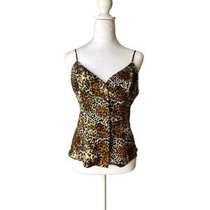 Vintage Y2K Silk Leopard Print Cami Sz M Button Front 90s Classic Bold Mob Wife